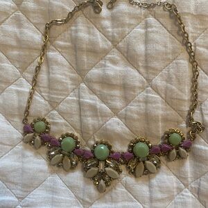 J. Crew Mint Green, Purple & Gray Statement Necklace